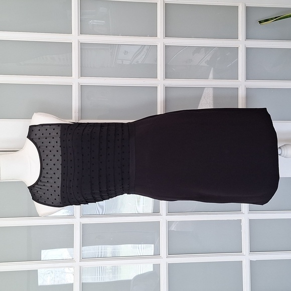 LOFT Black Polka Dot Layered Sheath Dress - Picture 2 of 14